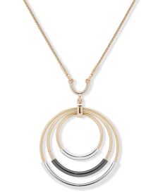 Tri-Tone Orbital Pendant Necklace, 32" + 3" extender