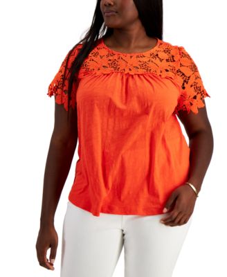 plus size lace yoke top