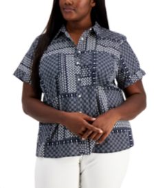 Plus Size Patchwork Camp Shirt