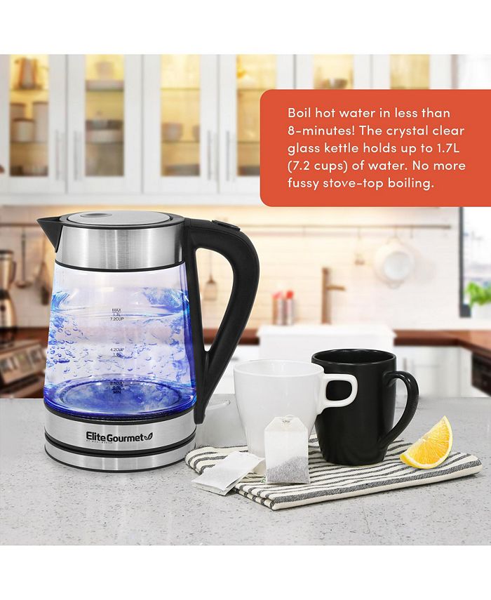 Elite Gourmet Elite Platinum Cordless 1.7L Glass Kettle, Stainless