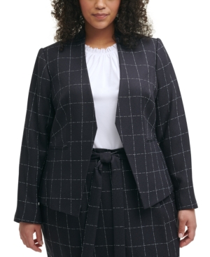 Calvin Klein Trendy Plus Size Windowpane-Print Open-Front Blazer