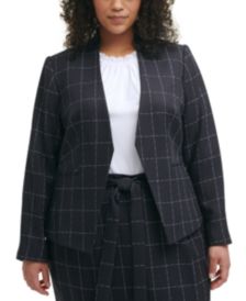 Trendy Plus Size Windowpane-Print Open-Front Blazer