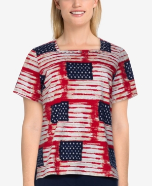 ALFRED DUNNER WOMEN'S MISSY AMERICANA FLAG PRINT TOP