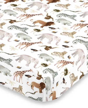 Nojo Water Color Jungle Friends Fitted Super Soft Crib Sheet Bedding In Beige