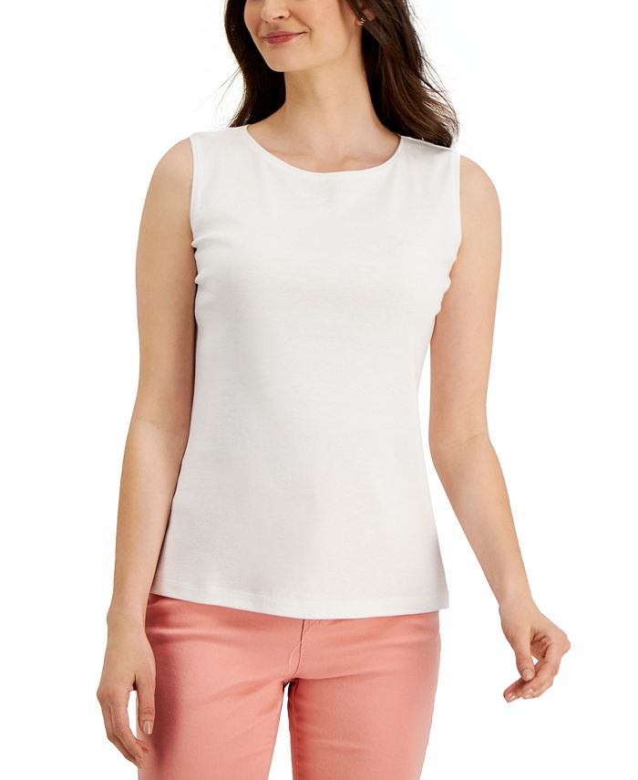 Karen Scott Womens Satin Trim Scoop Neck Top White Size Large main image 0