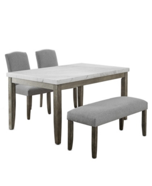 Furniture Emily Marble Dining 4-pc Set (rectangular Table, 2 Side Chairs & Bench)