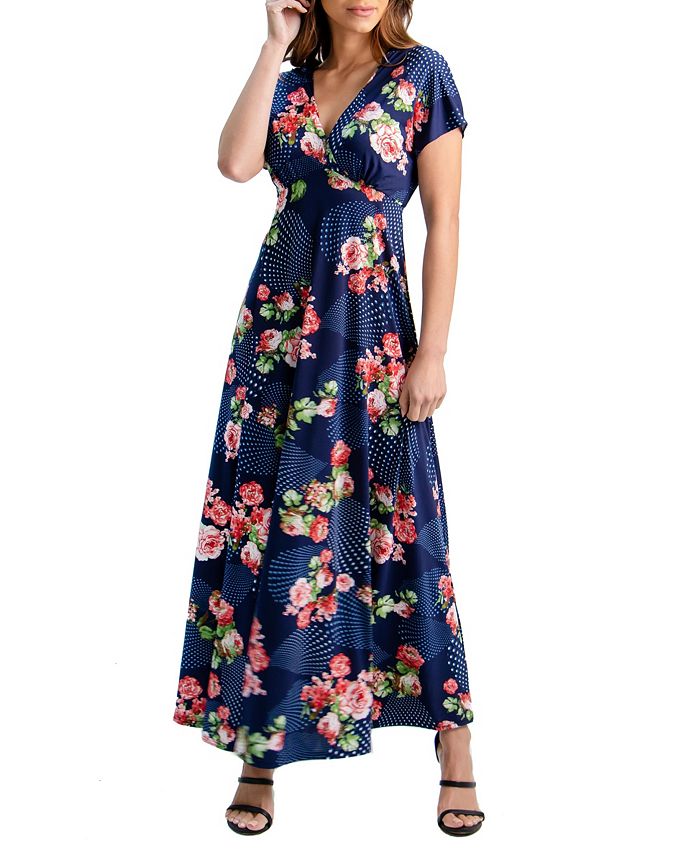 24seven Comfort Apparel Women's Floral Cap Sleeve Empire Waist Maxi ...