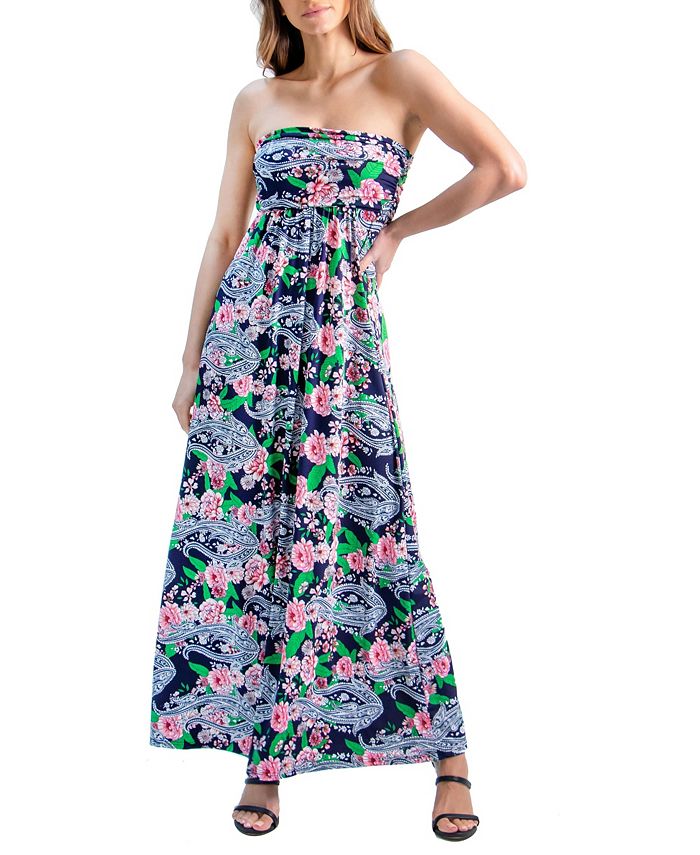 24seven Comfort Apparel Women's Paisley Print Strapless Maxi Dress - Macy's