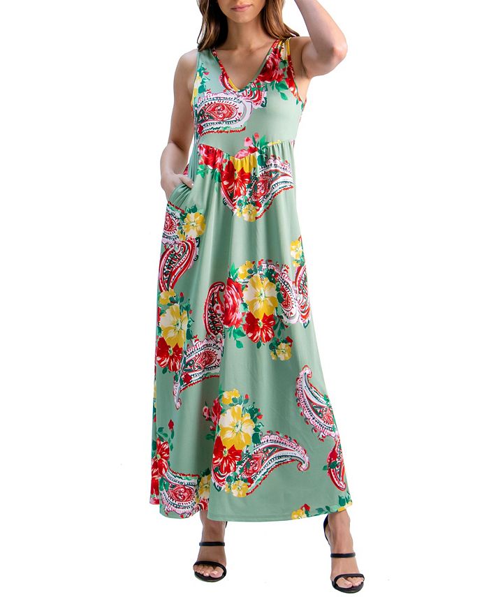 24seven Comfort Apparel Womens Floral Sleeveless V Neck Pocket Maxi Dress Macys 
