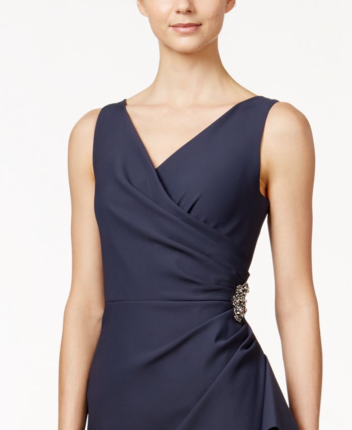alex evenings side ruched embellished cuff gown