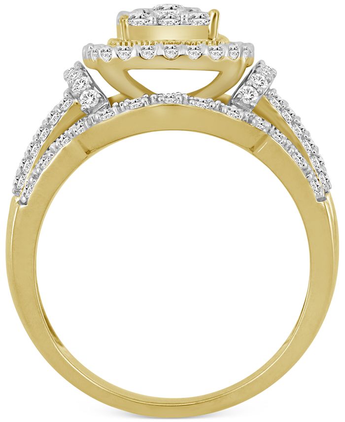 Macy's - Diamond Square Cluster Statement Ring (1 ct. t.w.) in 10k Gold & Rhodium-Plate