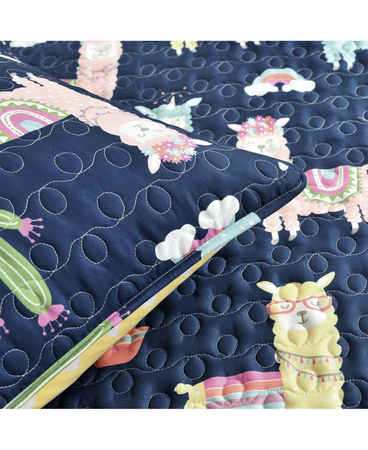 Lush Decor Southwest Llama Cactus 4 Piece Quilt Set for Kids, - Yellow