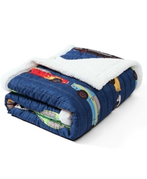 Lush Decor Race Cars Sherpa Throw For Kids, 60" X 50" In Navy