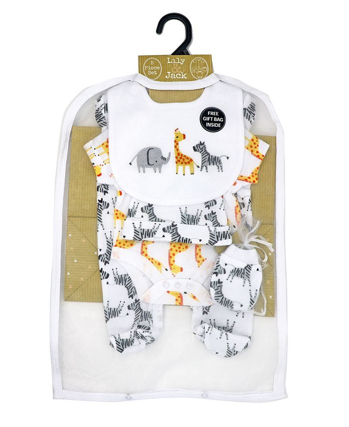 Lily & Jack Baby Boys and Girls Safari Layette Gift Set in Mesh Bag, 5