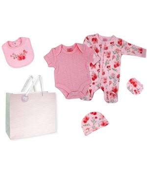 Baby Girls Watercolor Floral Layette Gift Set in Mesh Bag 5 Piece