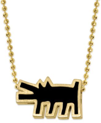 Alex Woo x Keith Haring - 14KT Yellow Gold  Enamel Dog Pendant Necklace