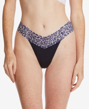 HANKY PANKY WOMEN'S COTTON WITH PRINTED LACE TRIM ORIGINAL RISE THONG