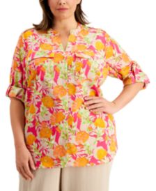 Plus Size Printed Roll-Tab Top