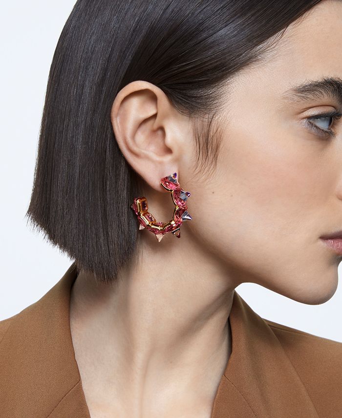 Swarovski Gold-Tone Chroma Pink Spiky Crystal Hoop Earrings - Macy's