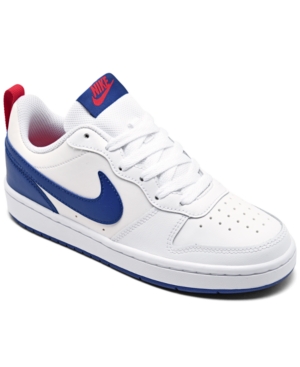 Nike Big Boys Court Borough Low 2 Casual Sneakers From Finish Line In White, Deep Royal