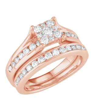Macy's Diamond Cluster Channel-set Bridal Set (1 Ct. T.w.) In 14k White, Yellow Or Rose Gold In Rose Gold