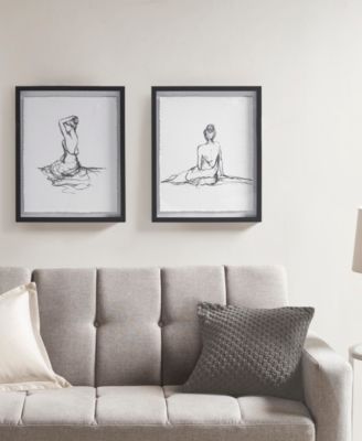 Feminine Figures 2 Piece Deckle Edge Sketch Framed Wall Art Set, 17" x 21"