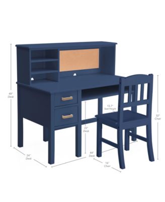 Taiga Kids Desk and Chair Set with Hutch - Navy: Kids Wooden Computer Desk with Storage Drawers and Shelves | Kids Study Table for Bedroom