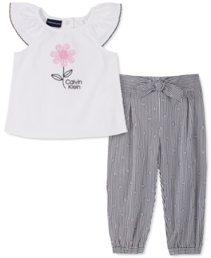 Calvin Klein Baby Girls 2-Pc Top & Striped Floral Pants Set