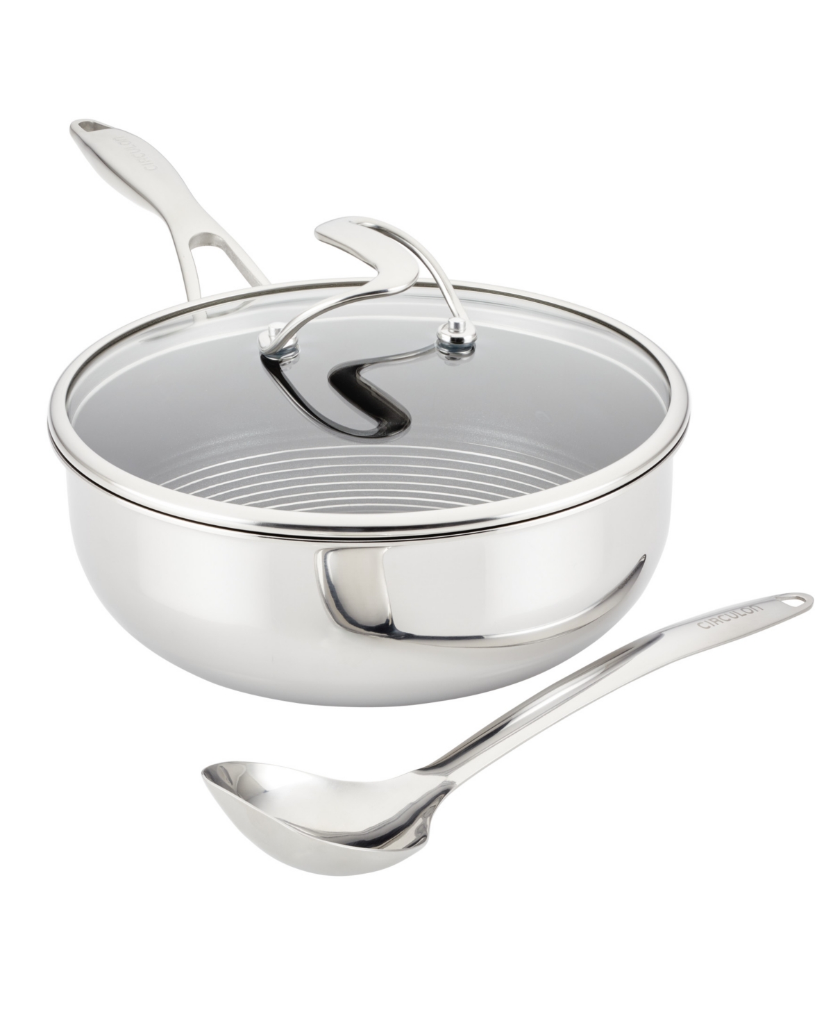 Circulon SteelShield C-Series Tri-Ply Clad Nonstick Chef Pan with Lid and Cooking Utensil Set, 3-Piece, Silver