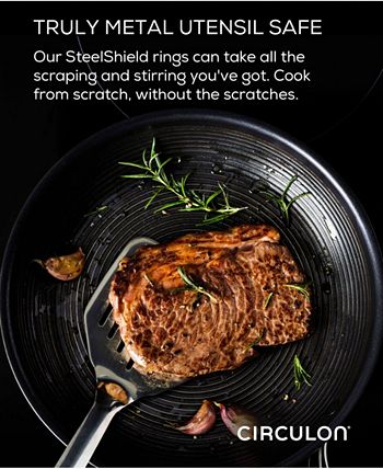 Circulon - SteelShield C-Series Tri-Ply Clad Nonstick Cookware Plus Bonus Utensil Set, 12-Piece, Silver