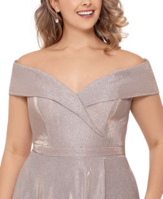 Plus Size Off-the-Shoulder Glitter Gown