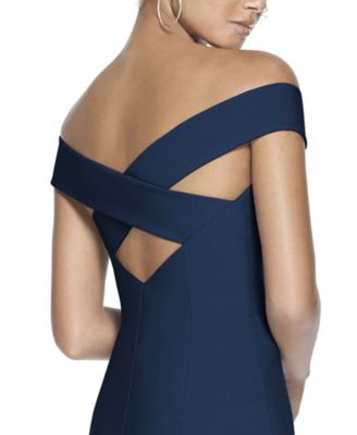 Womens Off-the-Shoulder Criss Cross Back Trumpet Gown