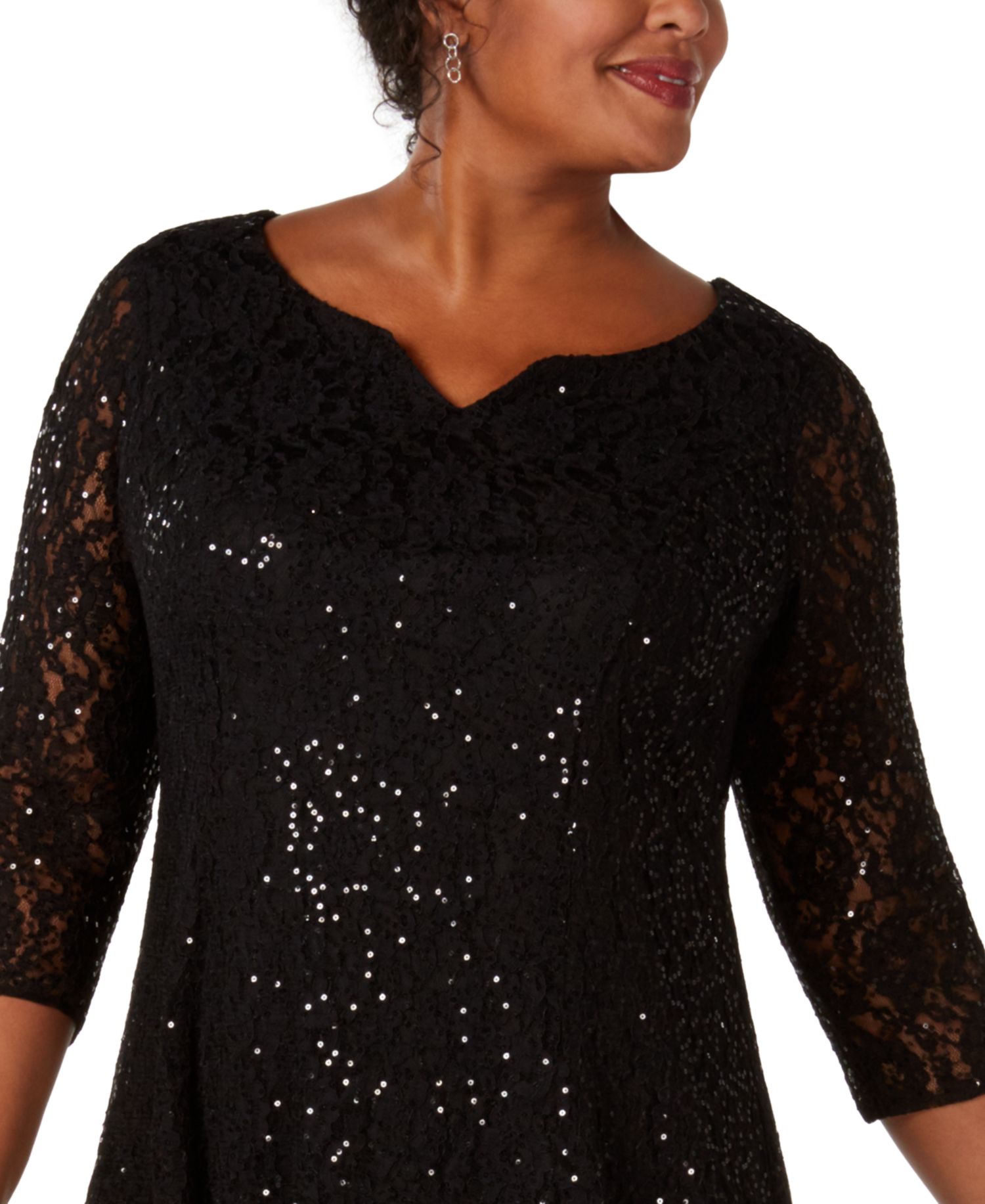 Plus Size Sequined Lace Dress