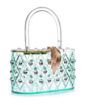 1950 Retro Style "Spearmint Ice" Crystal Lucite Box Clutch Bag