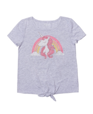 Big Girls Flip Sequin Graphic Knot Front Tee