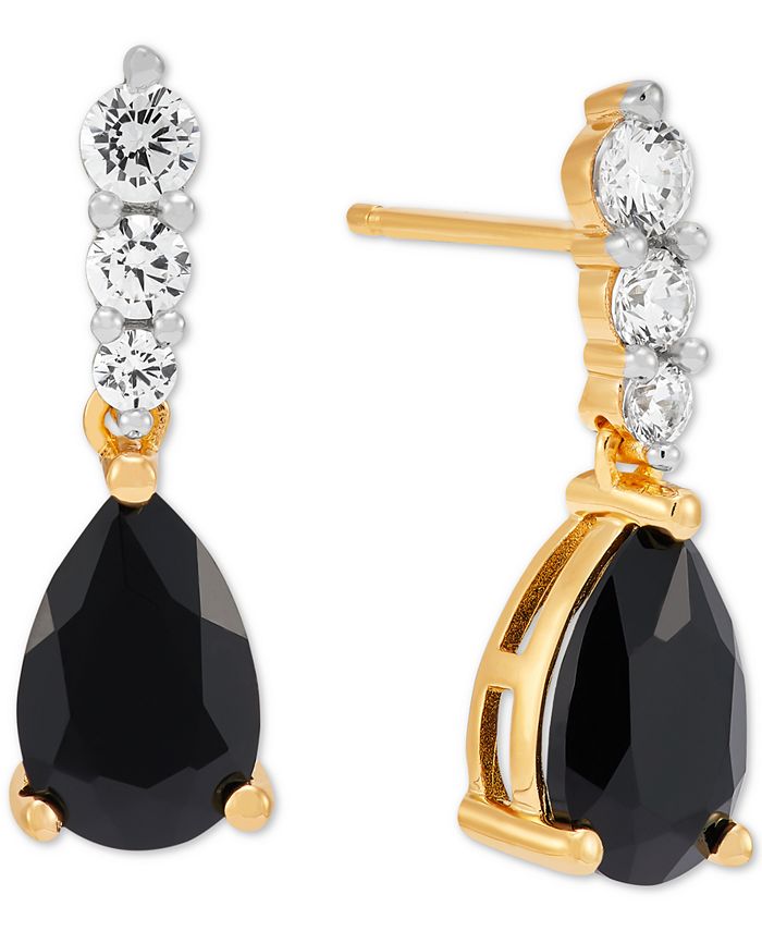 Macy s Onyx Cubic Zirconia Drop Earrings in 14k Gold Plated