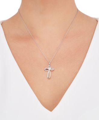 Diamond Cross 18" Pendant Necklace (1/5 ct. t.w.) in Sterling Silver & 10k Gold