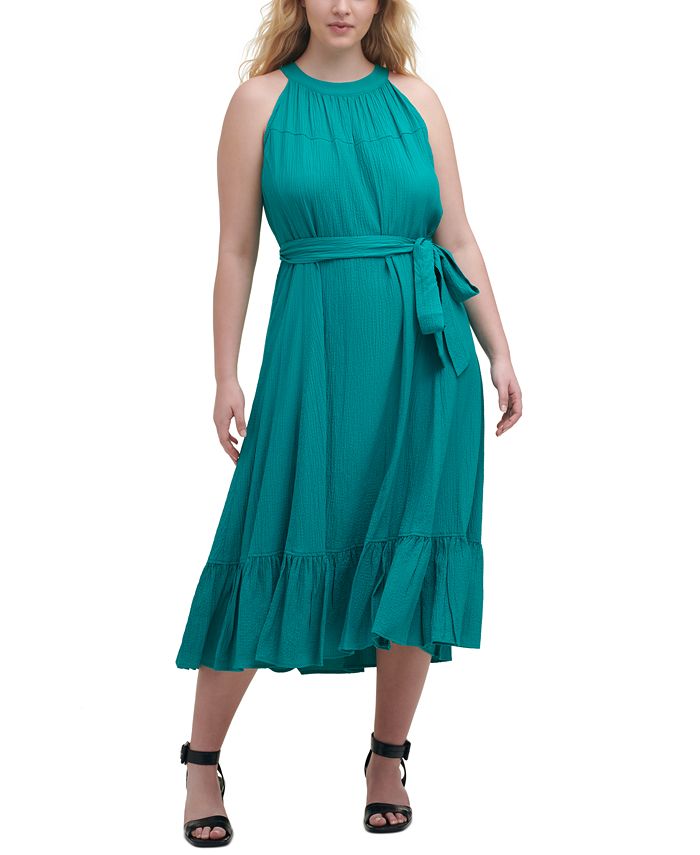 Calvin Klein Plus Size Gauze Halter-Neck Midi Dress & Reviews 