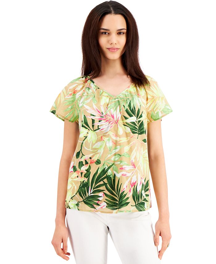 Style & Co Printed Flutter-Sleeve Top, Created for Macy's - Macy's