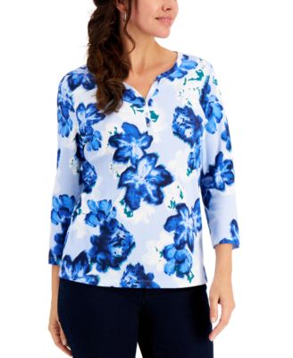 Leaf-Print Henley Top, Created for Macy's