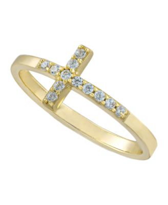 Macy's - Cubic Zirconia Sideways Cross Ring in Gold Over Sterling Silver