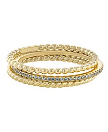 Cubic Zirconia and Twisted Band Beaded Stackable Ring Trios in Gold Over Sterling Silver