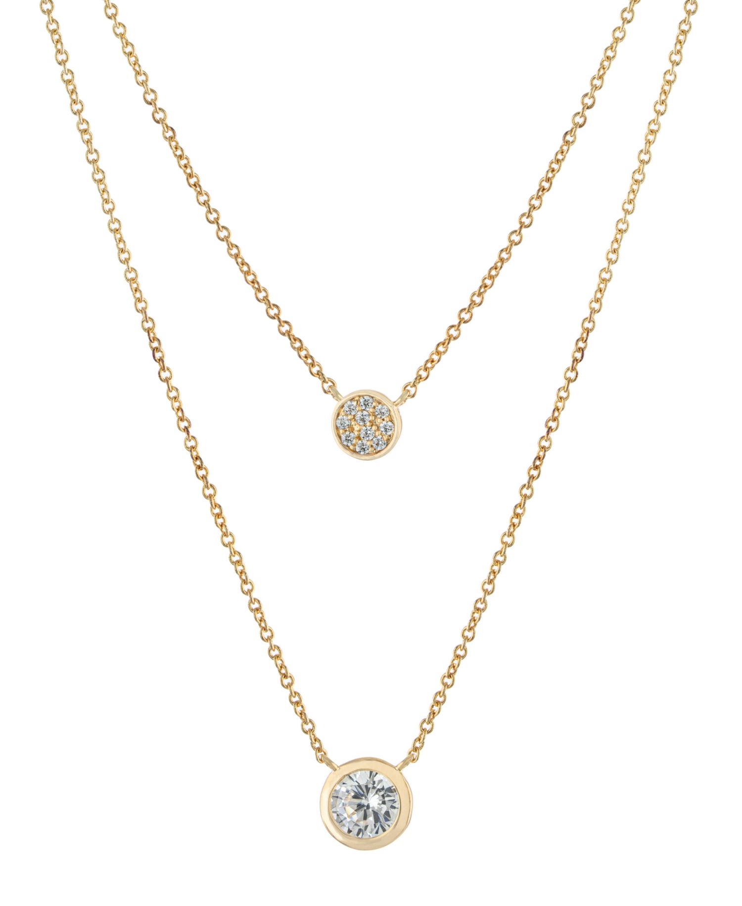 Double Layered Bezel Set 16" + 2" Cubic Zirconia Chain Necklace in Gold Over Sterling Silver
