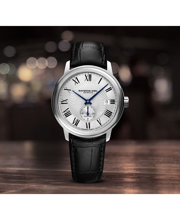 Raymond Weil - Men's Swiss Automatic Maestro Black Leather Strap Watch 40mm 2238-STC-00659