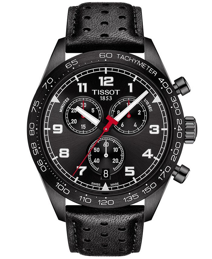 Tissot - Men's Swiss Chronograph PRS 516 Black Perforated Leather Strap Watch 45mm