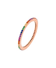 Multi Cubic Zirconia Rainbow Ring in 14k Rose Gold over Sterling Silver