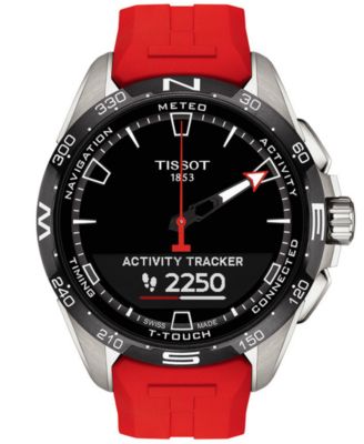 Men's Swiss T-Touch Connect Solar Red Rubber Strap Smart Watch 48mm