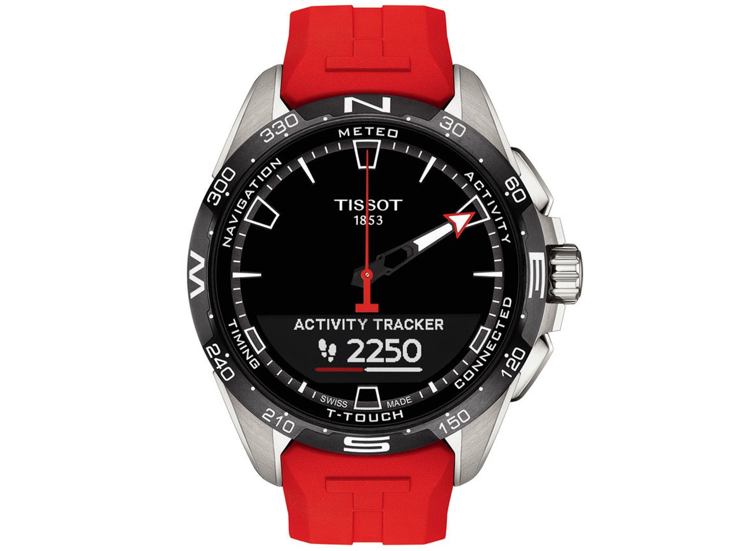 Мужские часы Tissot Swiss T-Touch Connect Solar Red Rubber Strap Smart Watch 48mm — фото 10