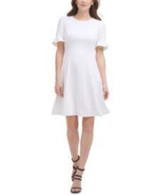 Ruffled-Cuff Fit & Flare Dress