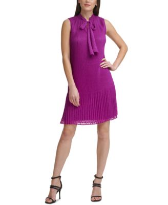 dkny pleated tie neck dress